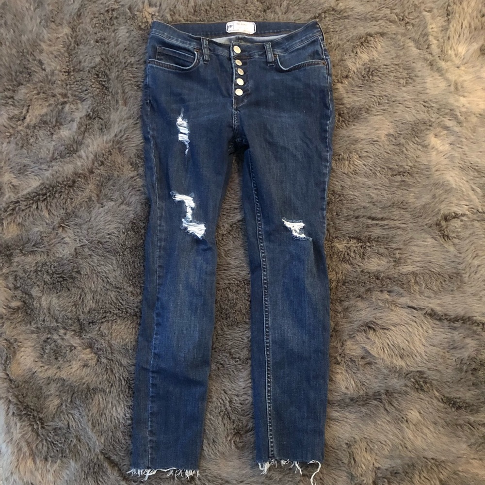 Free People Dark Blue Distressed Skinny Jeans